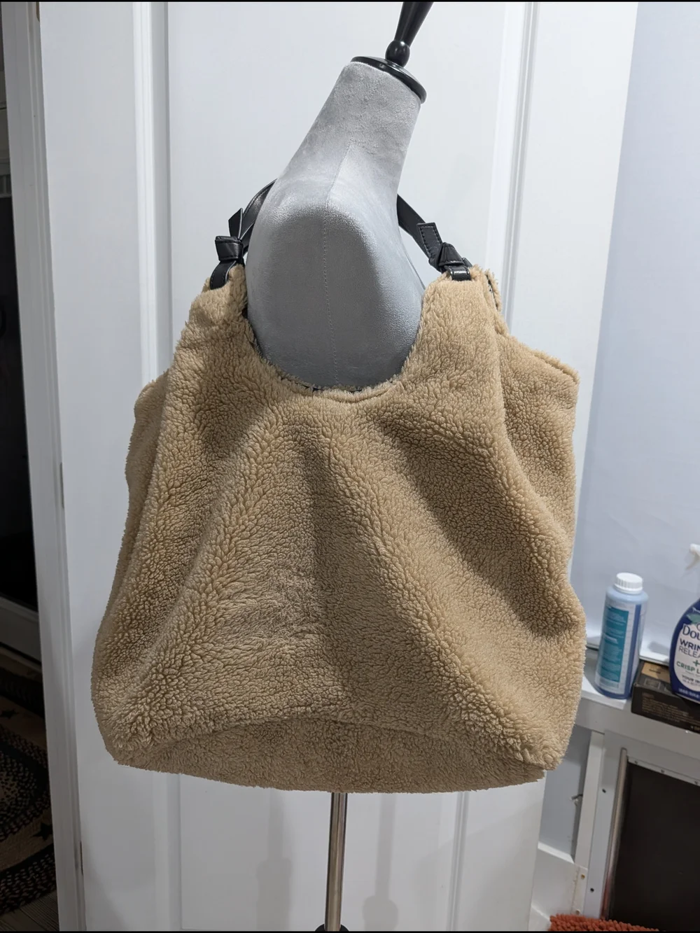 Anthropologie Camel Teddy Tote with Black Handles